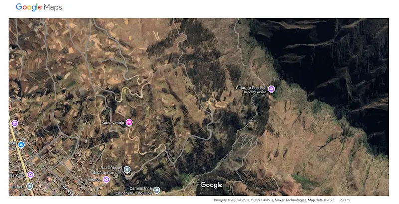 Google map of the Poc Poc Waterfall. ©2025 Google