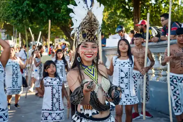Young woman celebrating the feast of San Juan in one of the places of the Peruvian Amazon.