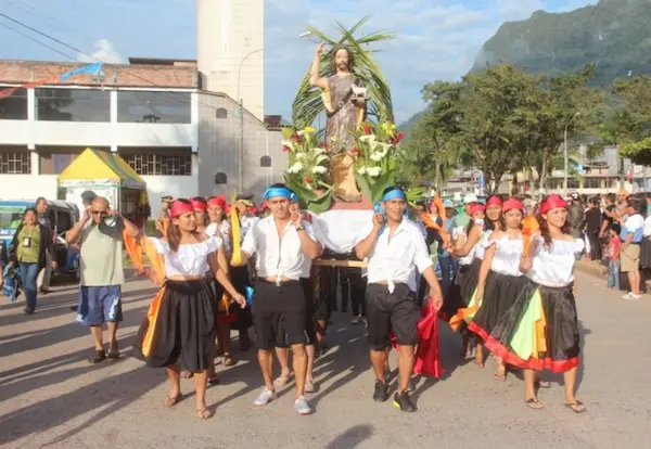 People carrying St. John the Baptist in the Festival of San Juan in Peru.
